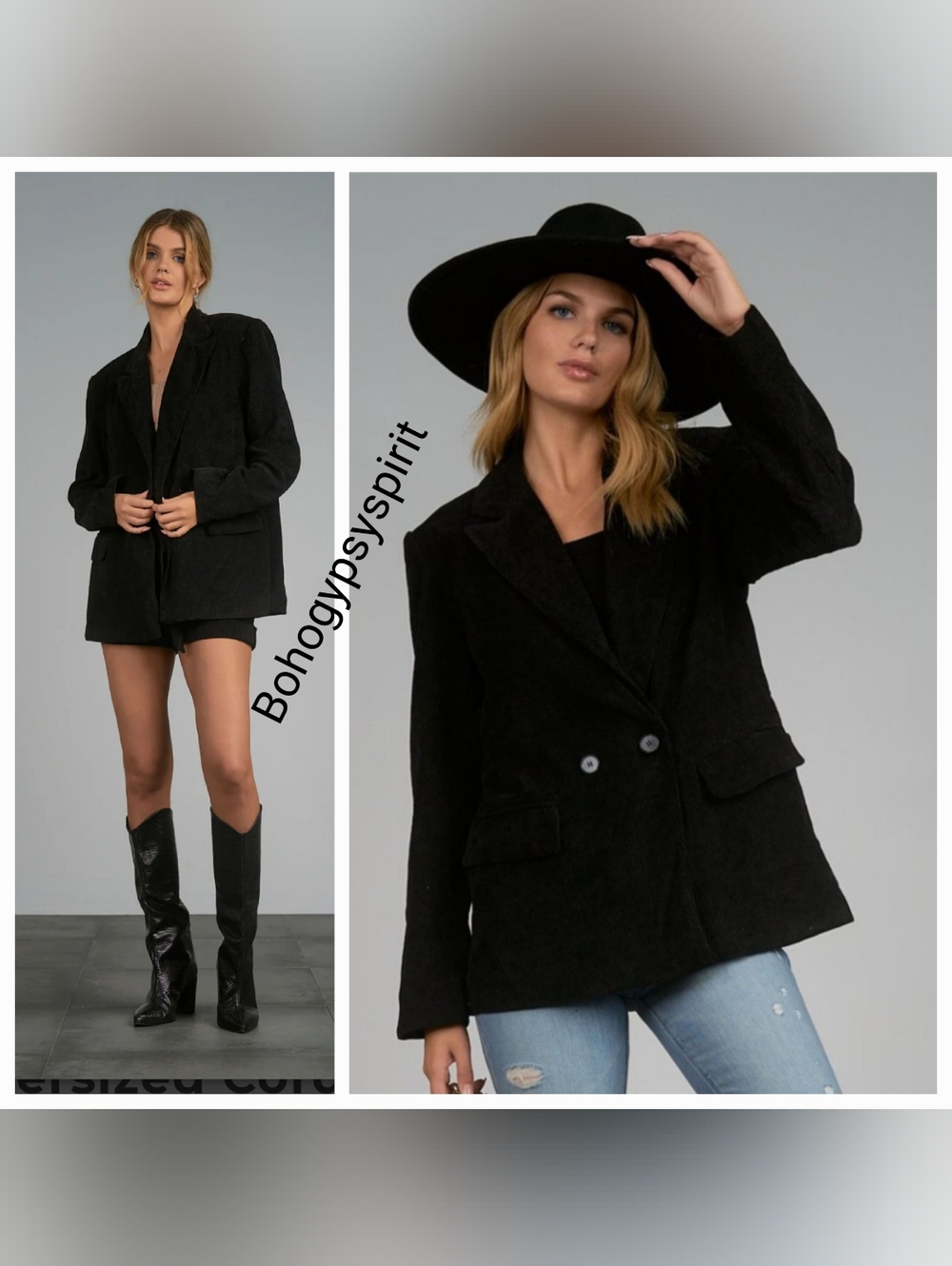 $110 Elan Corduroy Black Oversized Blazer